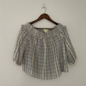Lucky Brand Off the Shoulder Plaid Scoop Neck Top Size Small